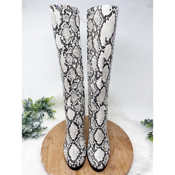 Kenneth Cole Justin Snake Skin Knee High Boots white and black size 6 - Picture 6 of 10